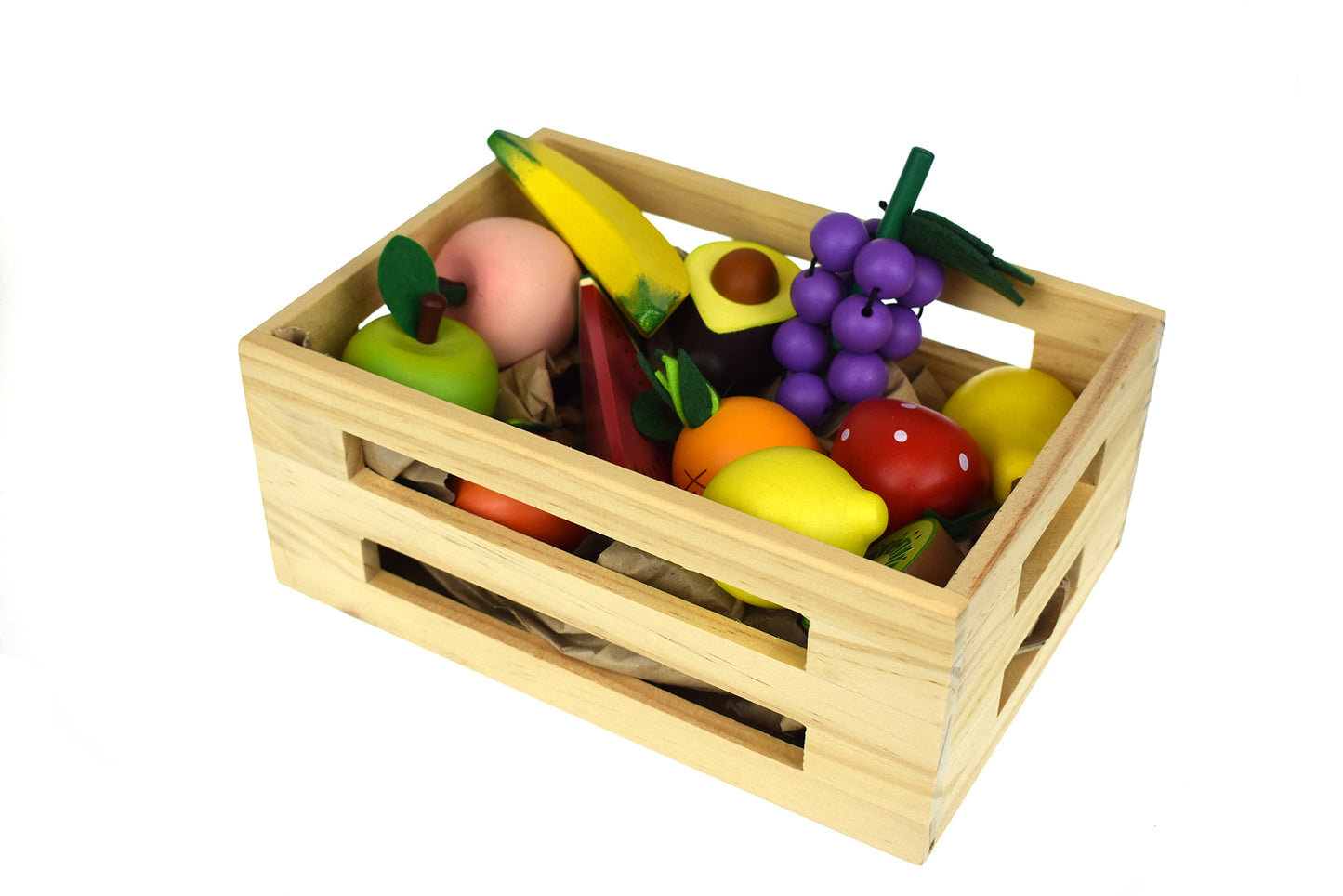 WOODEN VEGETABLES/ FRUIT 15 PCS SET WITH WOODEN CRATE
